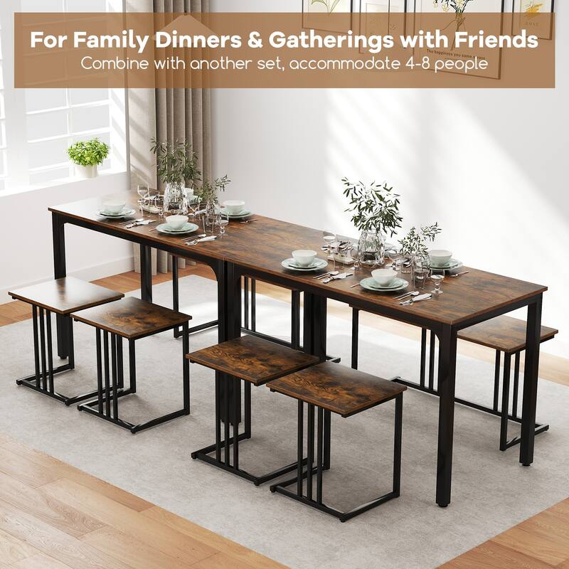 Gymax 4-Piece Dining Table Set Industrial Kitchen Table Set w/ Bench &