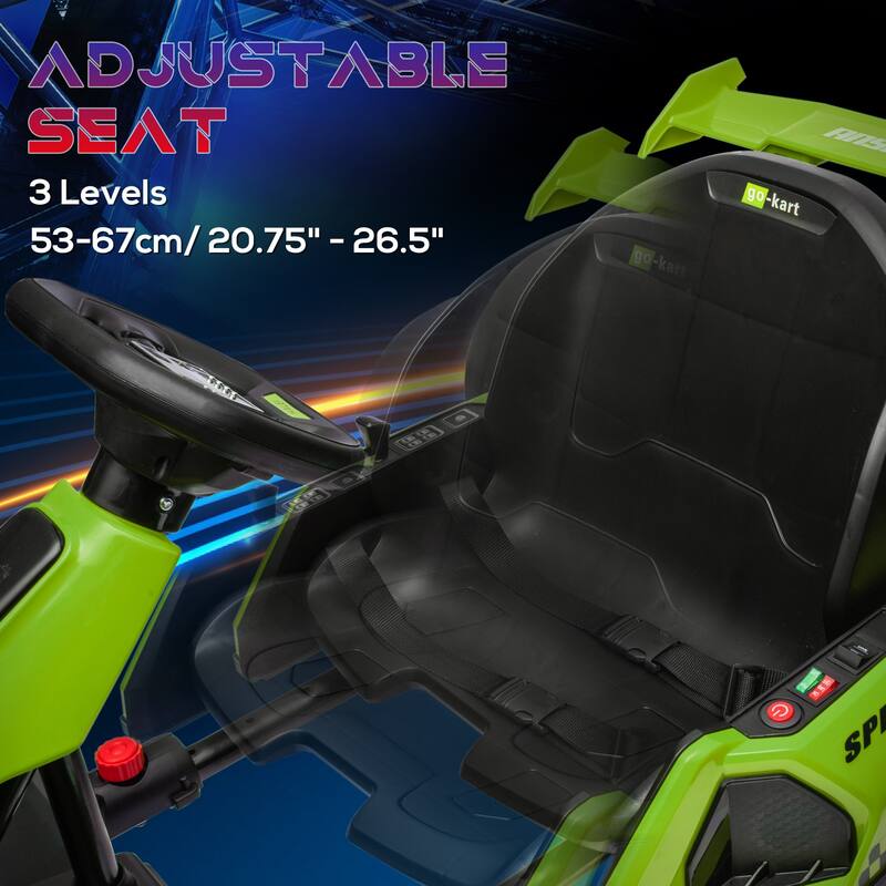 Battery Powered 24V Drifting Go Kart Ride on Car with Adjustable Seat, 7.5 MPH Speed, Music, Horn, Lights for Kids Ages 6-12