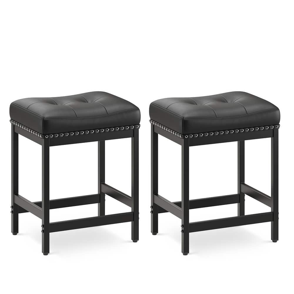 RENEWLINE 24.4" Backless Bar Stools Set of 2 - PU Leather Counter Height - Kitchen Island & Bar