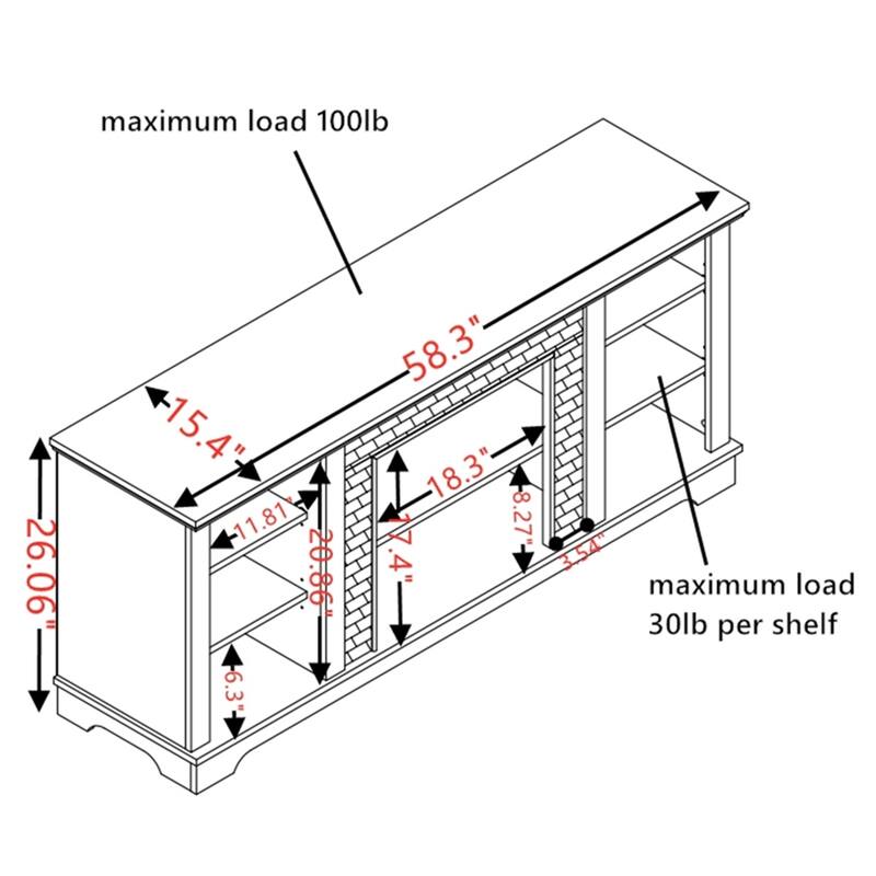 TV Media Stand with Faux Stacked Stone Surround,Entertainment Console