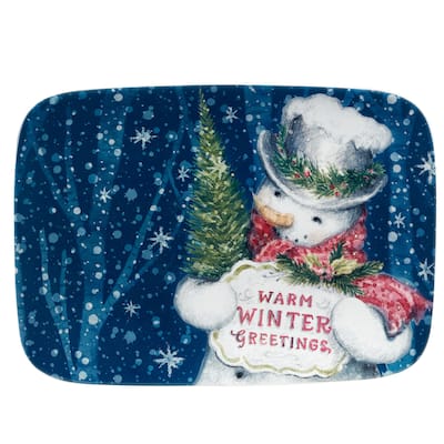 Certified International Snowman Greetings Rectangular Platter 14" x 10" - 14" x 10" x 1"