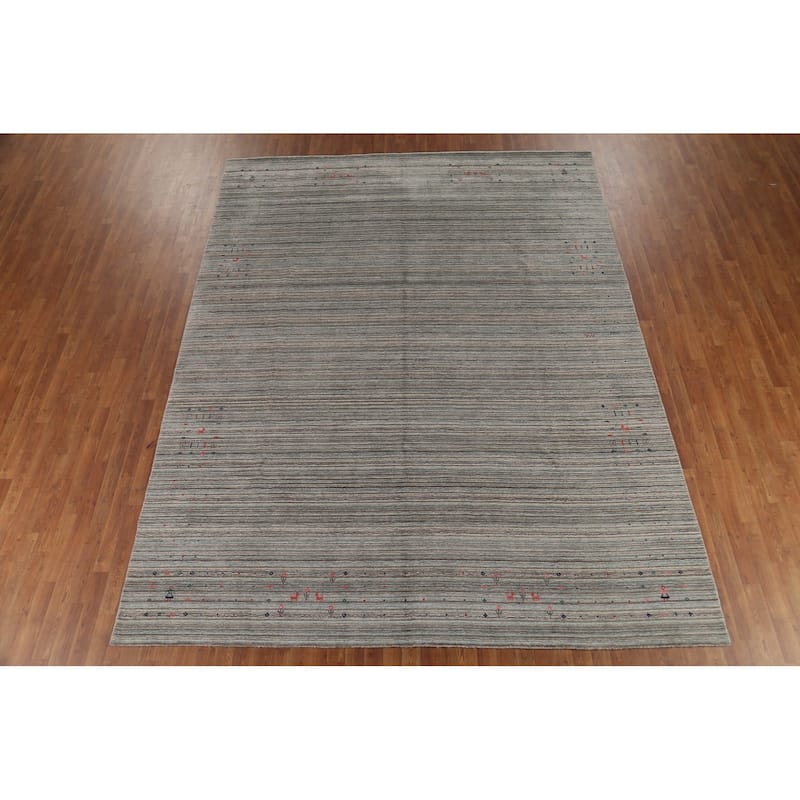 Striped Gabbeh Indian Area Rug Handmade Tribal Wool Carpet - 9'0"x 11'6"