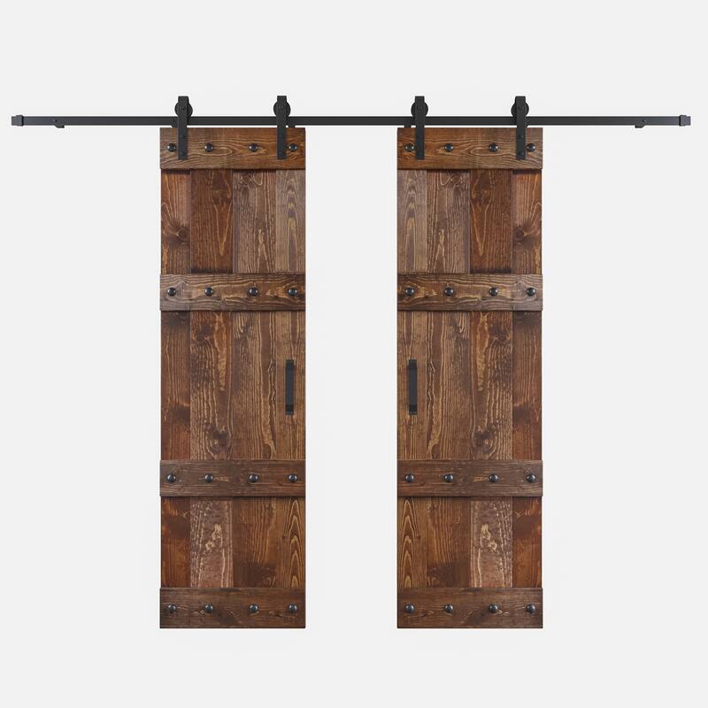Coast Sequoia 48in./60in./84in. x 84in. Castle Series Pine Wood Double Sliding Barn Door With Hardware Kit - 48in. x 84in. - Dark Walnut