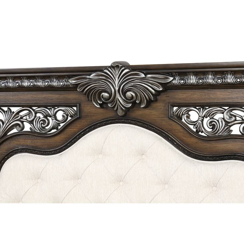 Traditional 1pc Expresso Finish Royal Upholstered Bed