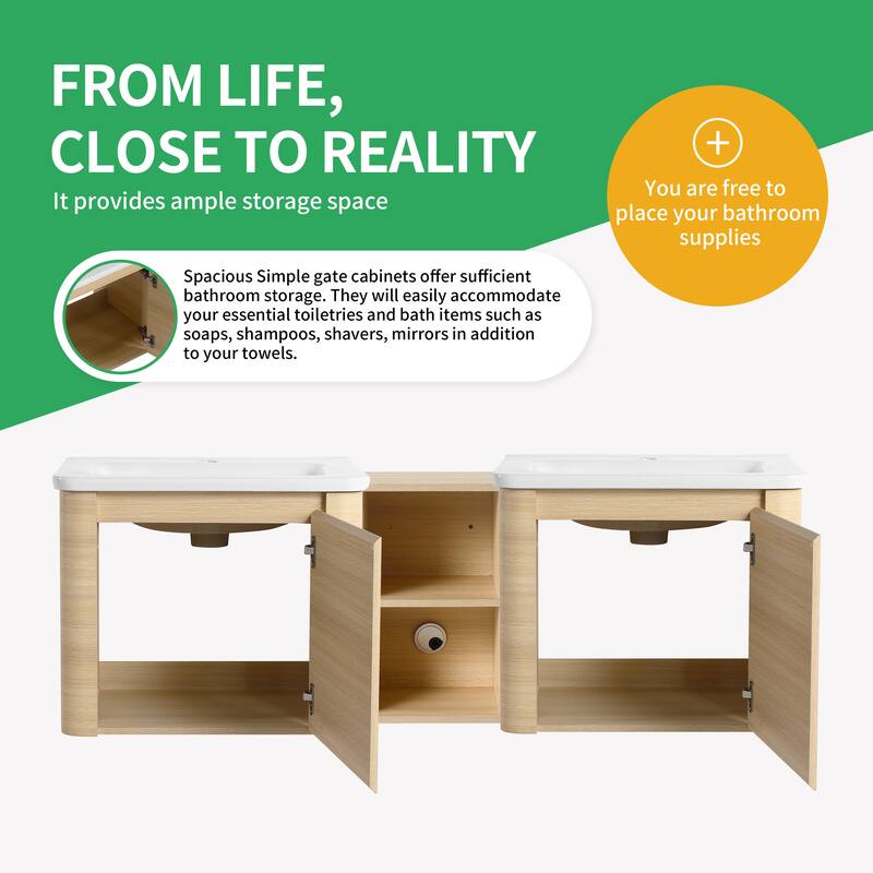 BNK 24''/28''/36''/40''/60''/68'' Bathroom Vanity With Sink, Floating Bathroom Vanity with Soft Close Doors and Shelf