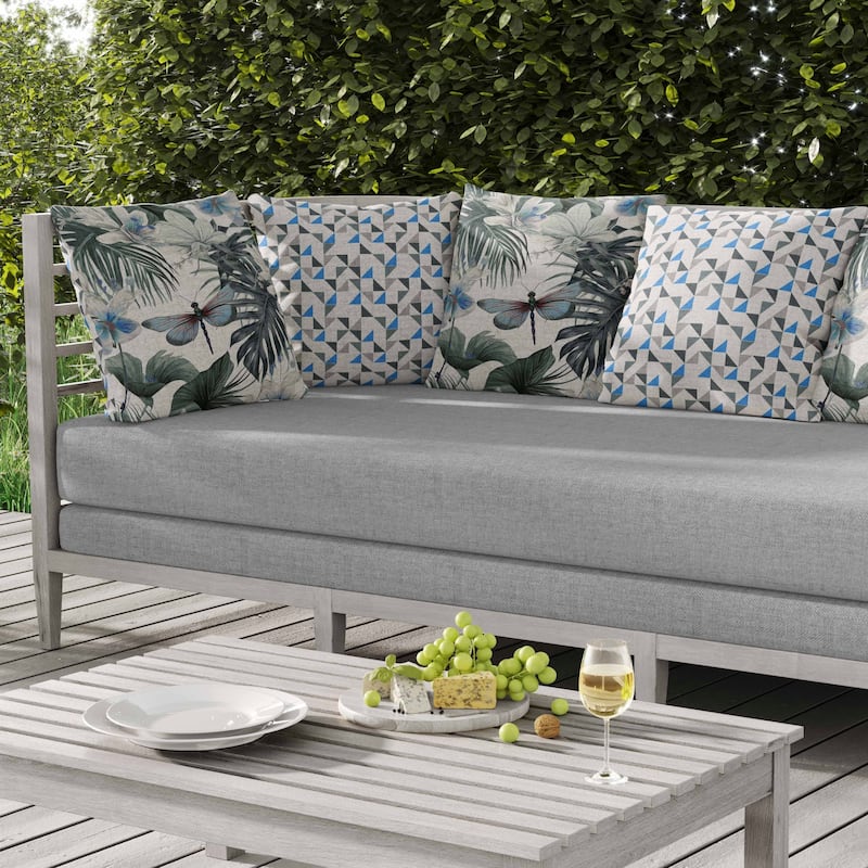 Dragonfly Dreamscape Indoor/Outdoor Reversible Throw Pillow Grey and Blue