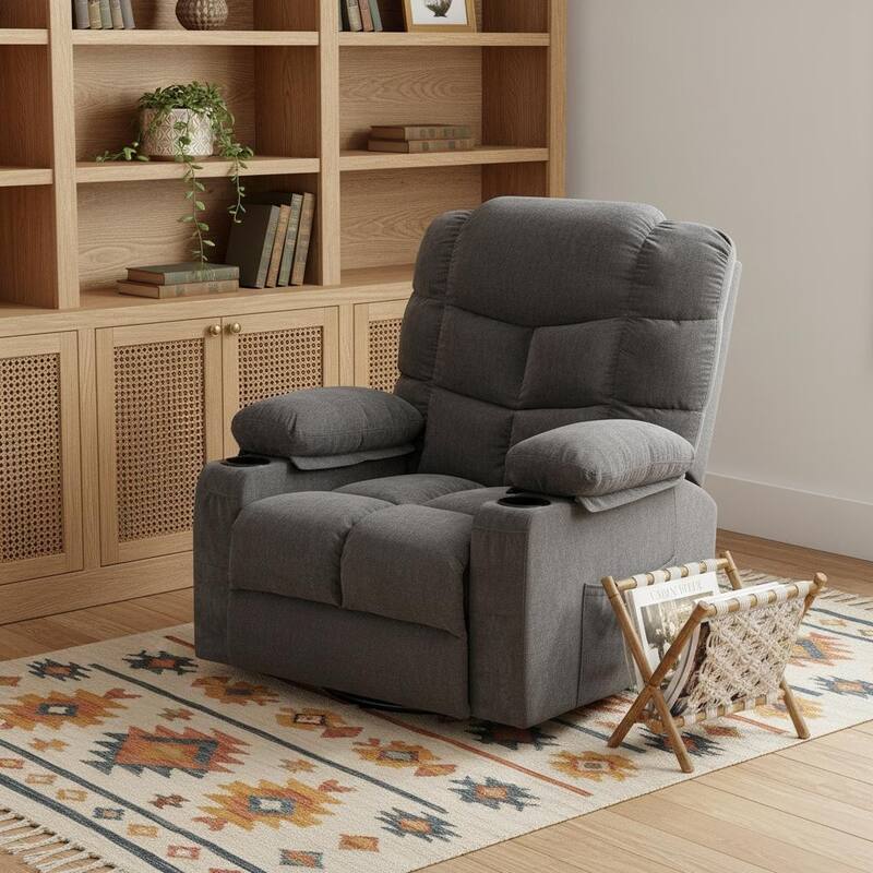 HomeRoots 37" Gray Faux Leather Heated Massage Lift Assist Recliner With USB - Gray