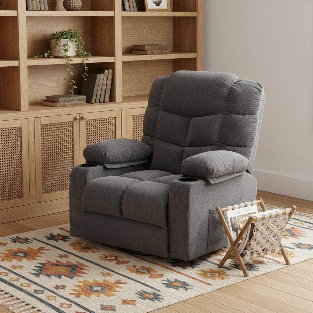 HomeRoots 37" Gray Faux Leather Heated Massage Lift Assist Recliner With USB