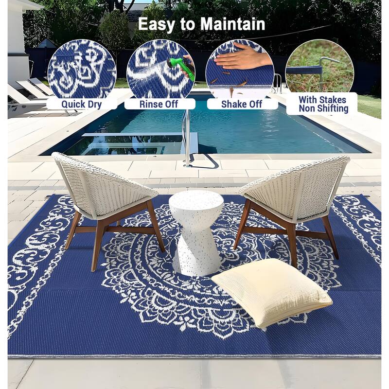 Outdoor Rug Reversible Patio Rug Plastic Straw Rug Waterproof Lightweight Rug