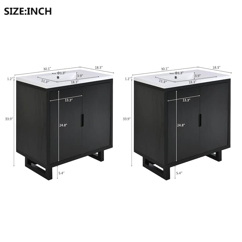 2-Piece Bathroom Vanity Set with Resin Sink, Freestanding Double Sink Bathroom Storage Cabinet, Solid Wood Frame