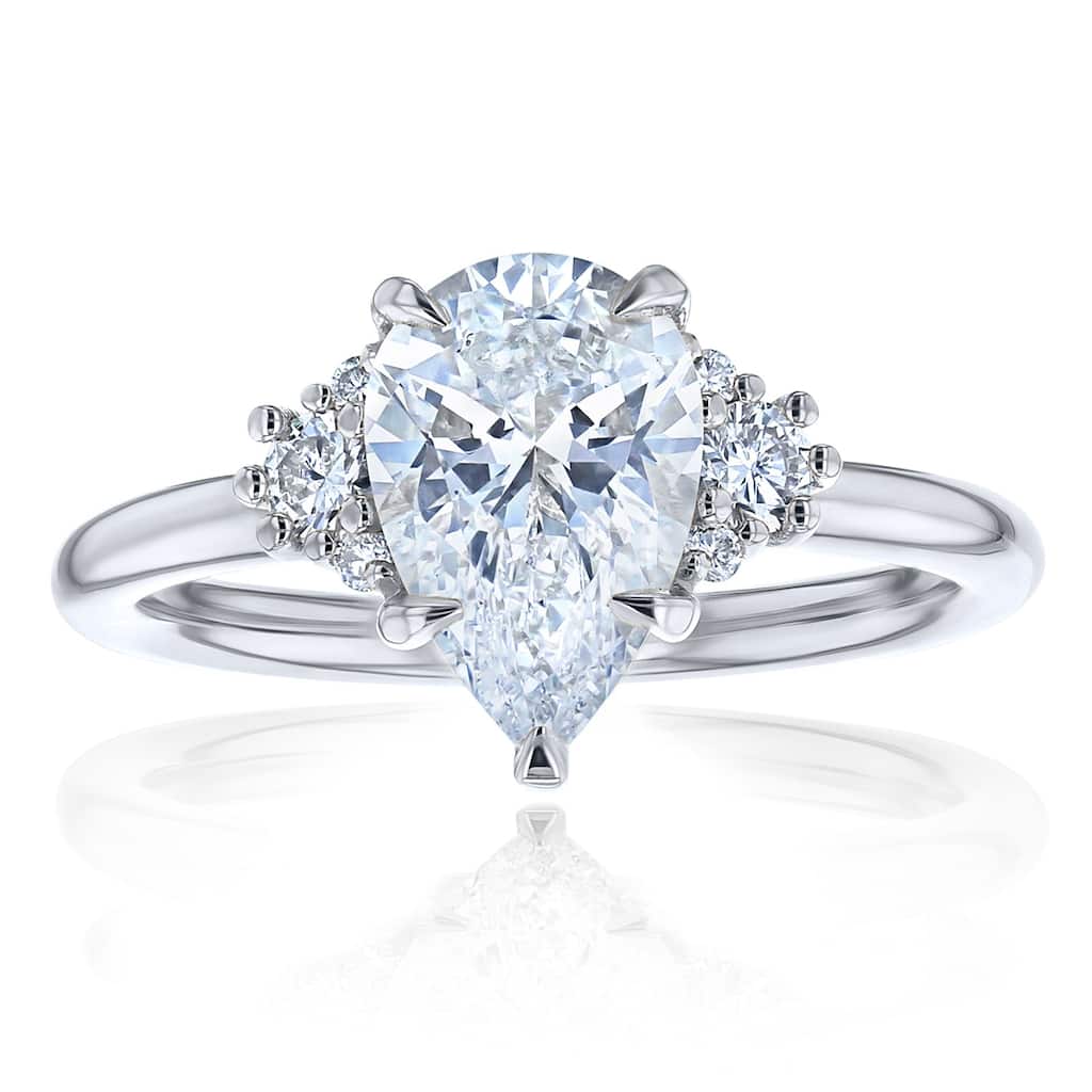 Kobelli 2.2 Carats Pear Lab Grown Diamond Certified 14k Solid Gold Plain Band Side Cluster Dulce Ring