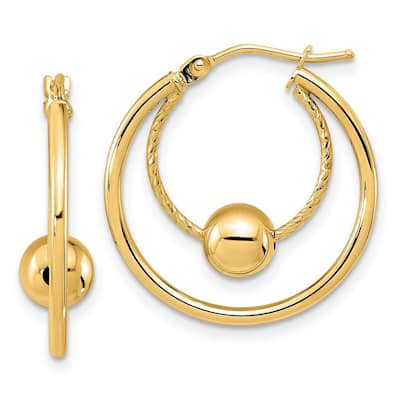 Curata 14k Yellow Gold Polished Textured Ball Hoop Earrings - 22.8x22mm