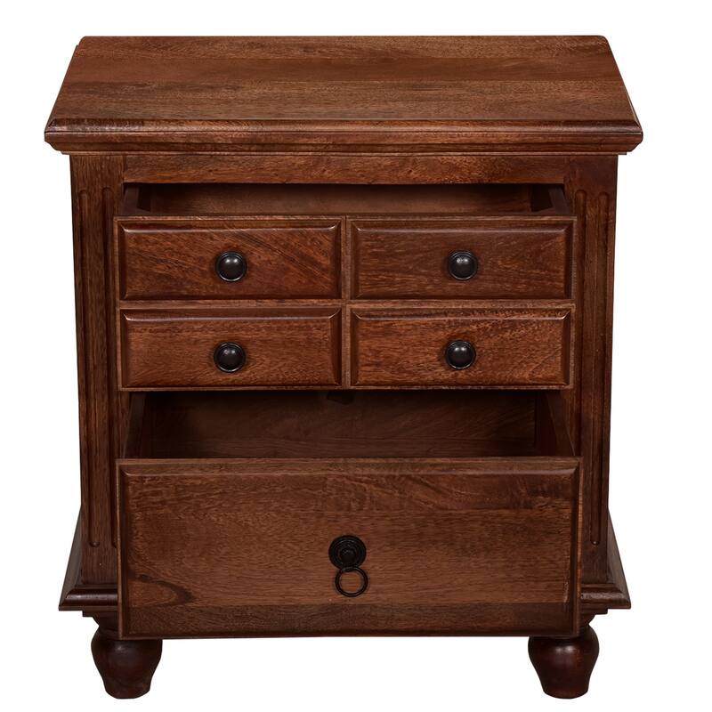 Walnut Brown 2 Drawer 24 in. W Nightstand with Sturdy Knob Pulls