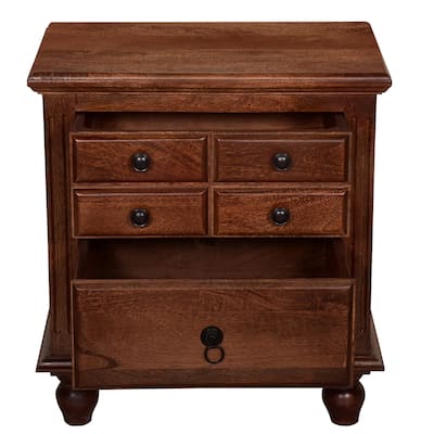 Walnut Brown 2 Drawer 24 in. W Nightstand with Sturdy Knob Pulls