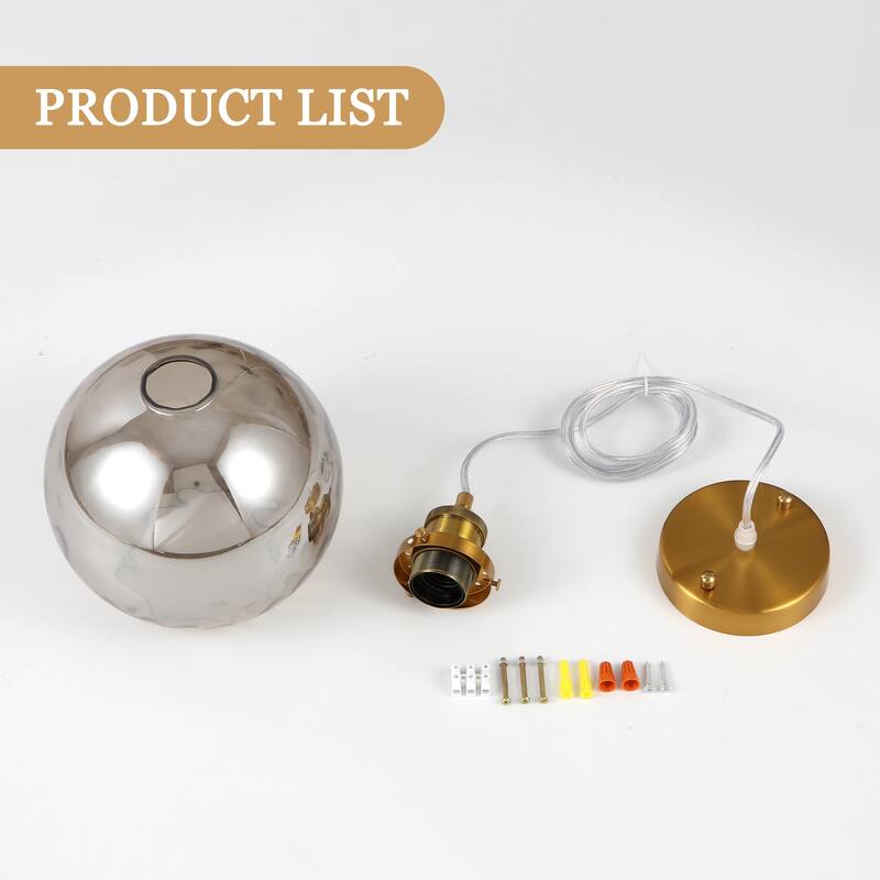 1-Light Glam Modern Metal Hanging Foyer Pendant Light with Glass Shade for Kitchen Island