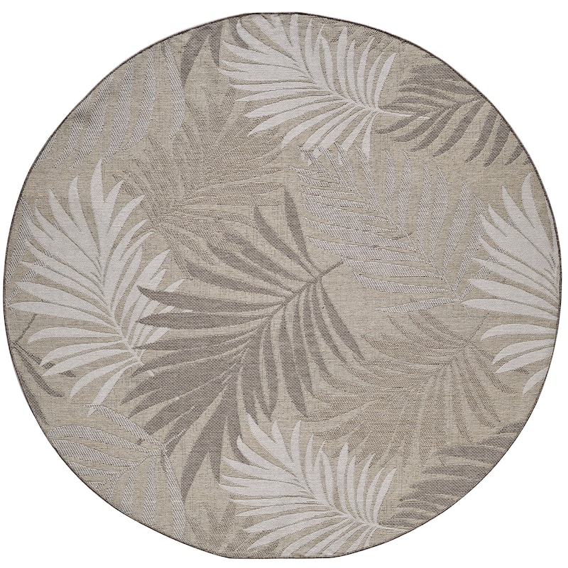 Domani Speak Tropical Palm Indoor / Outdoor Area Rug - 7'10" Round - Blue