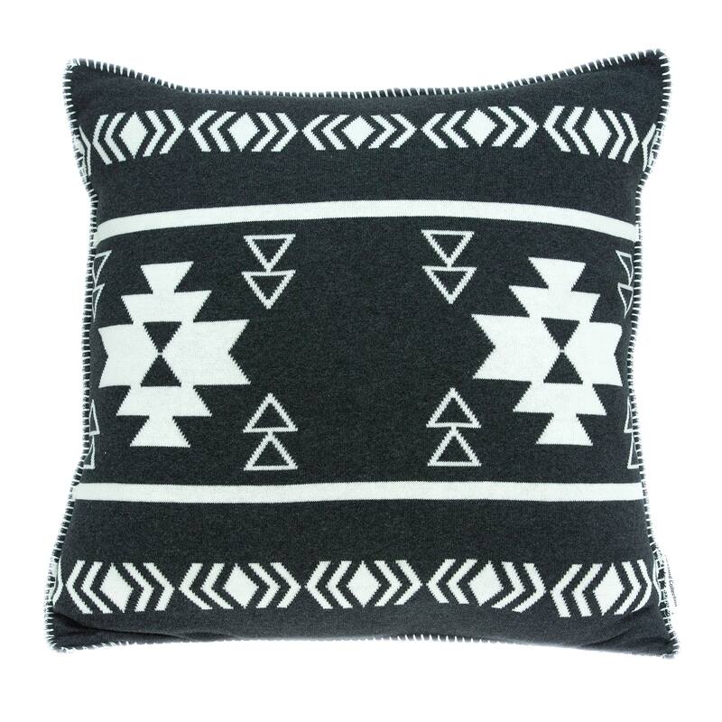 20” Black and White Sioux Southwestern Knitted Square Throw Pillow