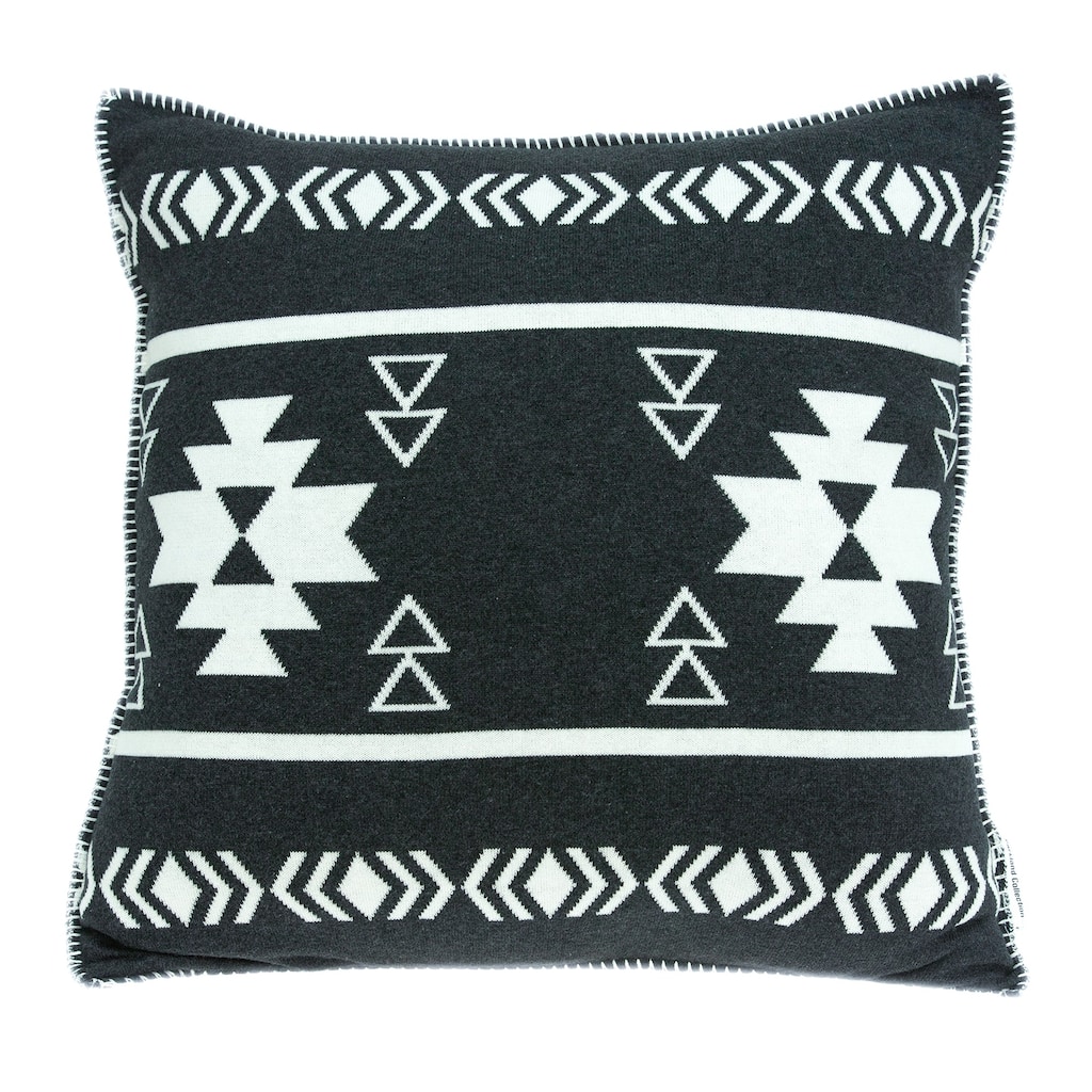 20” Black and White Sioux Southwestern Knitted Square Throw Pillow