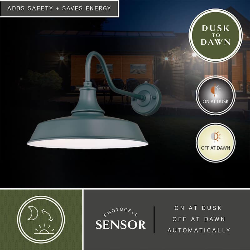 Dorado 1 Light Dusk to Dawn Green White Farmhouse Barn Dome Outdoor Wall Lantern - 15-in W x 12.25-in H x 23-in D