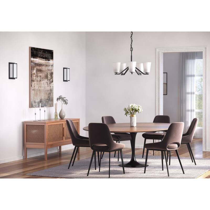 Vertex Collection Five-Light Matte Black Etched White Contemporary Chandelier - 22.5 in x 22.5 in x 15.25 in