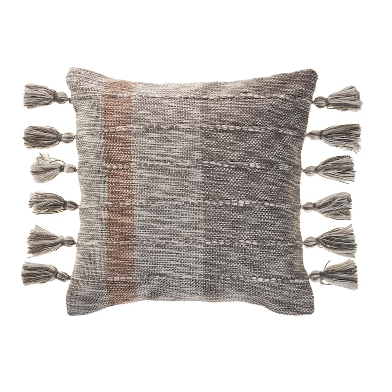 Sevita Sophisticated Grayscale and Red Tasseled Throw Pillow
