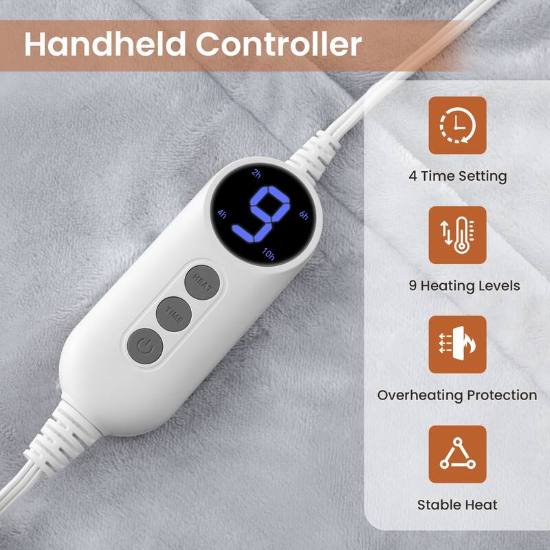 Reversible Flannel Electric Blanket, Heated Throw, Temperature and Timing Functions of a Controller