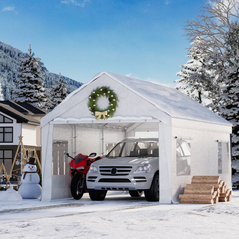 Heavy-Duty Fully Enclosed Carport - UV-Resistant, Waterproof Canopy with Roll-Up Windows & Reinforced Steel Frame