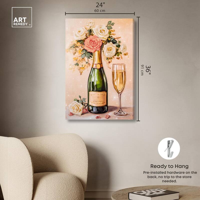 Blooming Champagne Vase Canvas by Art Remedy, Gallery Wrapped