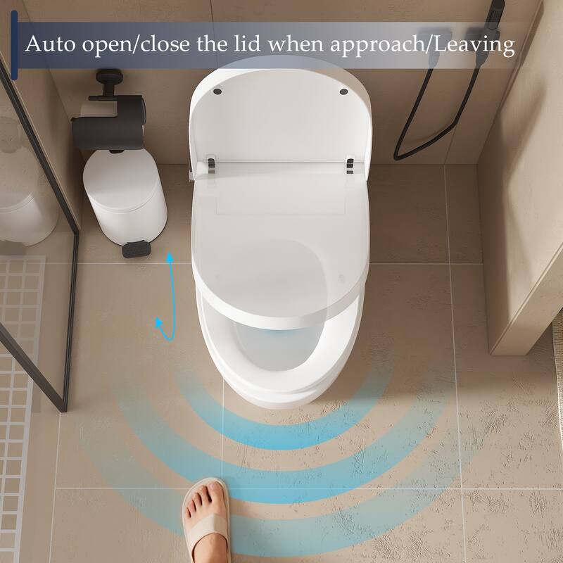 Smart Toilet with Heated Seat, Warm Air Dry, Foot Flush, Bidet Washing Night Light, Built-in Water Tank Electronic