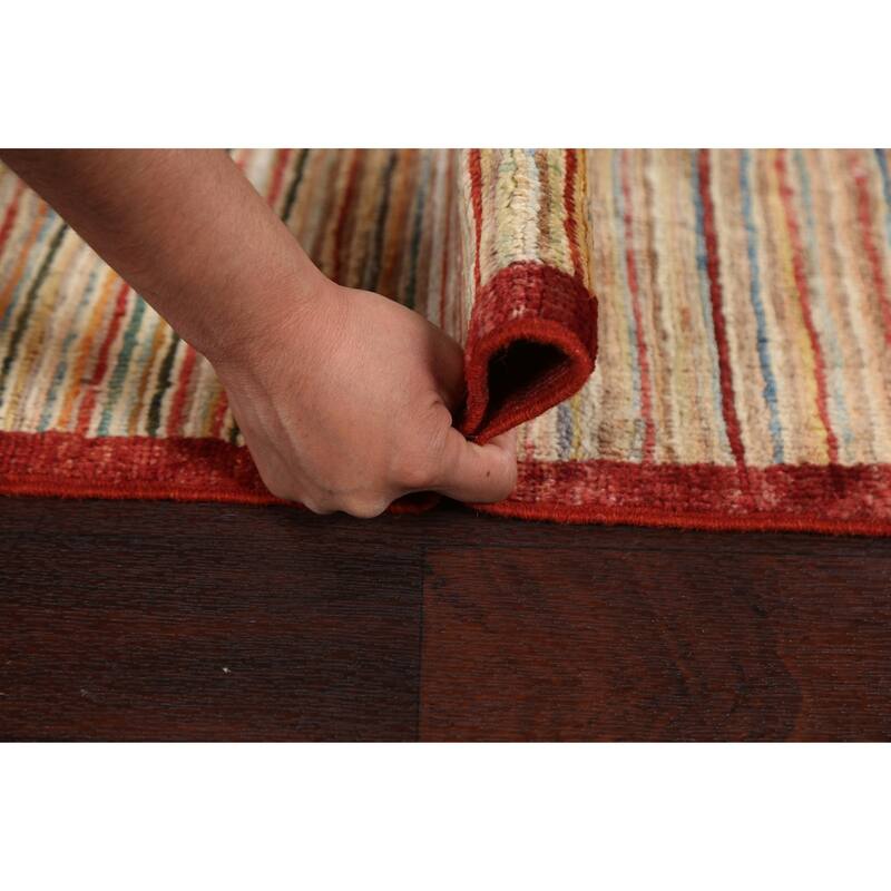 Modern Striped Gabbeh Kashkoli Wool Area Rug Hand-knotted Foyer Carpet - 3'1" x 4'10"