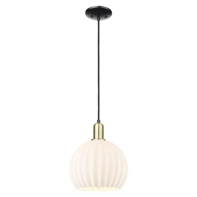 Innovations Lighting Endless Possibilities Arcadia - White Venetian - 1 Light 10" Cord Hung Mini Pendant - Black Antique Brass