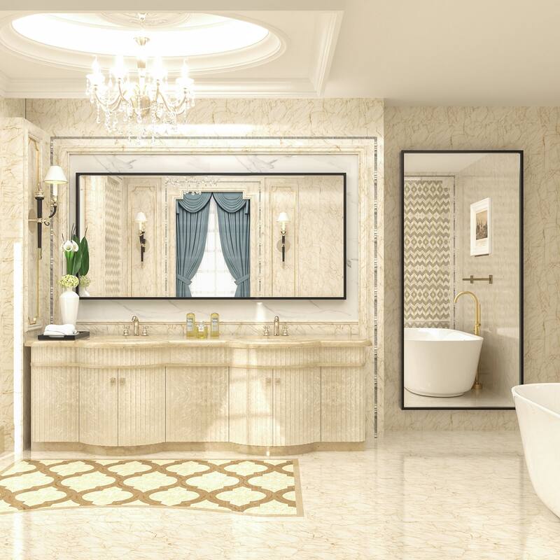 Aluminum Alloy Framed French Cleat Mounted Tempered Glass Wall Vanity Mirror