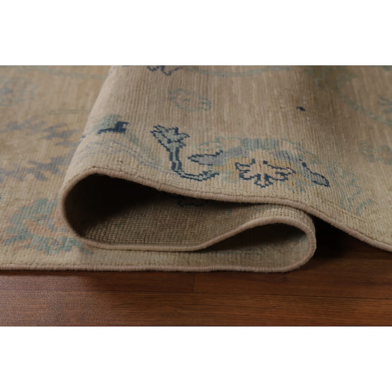 Hand Knotted Oriental 100% Wool Carpet Transitional All-Over Beige & Ivories Oushak Runner Rug - 9' 9'' X 3' 0''