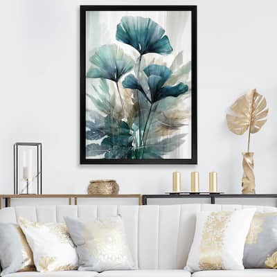 Designart "Tropical Palm Leaves Ginkgo Ii" Floral Leaves Framed Wall Art For Living Room