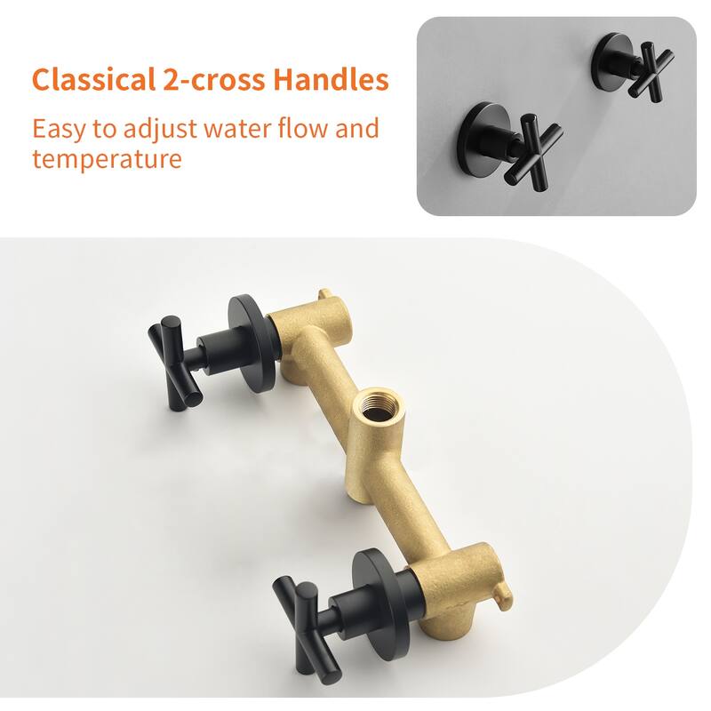 Wall Mount Shower Faucet with Tub Spout Brass 10-Setting Spray Complete Shower System with Rough-in Valve