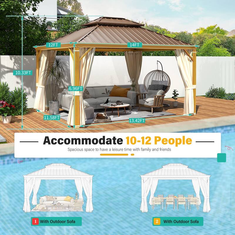 EROMMY Hardtop Gazebo with Galvanized Steel Roof and Curtains, Outdoor Aluminum Pavilion for Patio, Backyard, Lawn