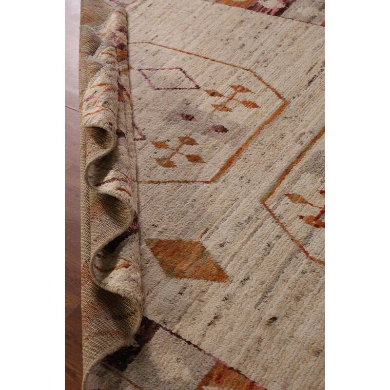 Geometric Beige Moroccan Oriental Area Rug Handmade Tribal Wool Carpet - 6'11" x 9'9"