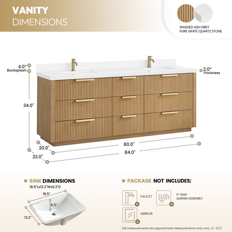 Santarem Double Vanity with Pure White Quartz Stone Top without Mirror