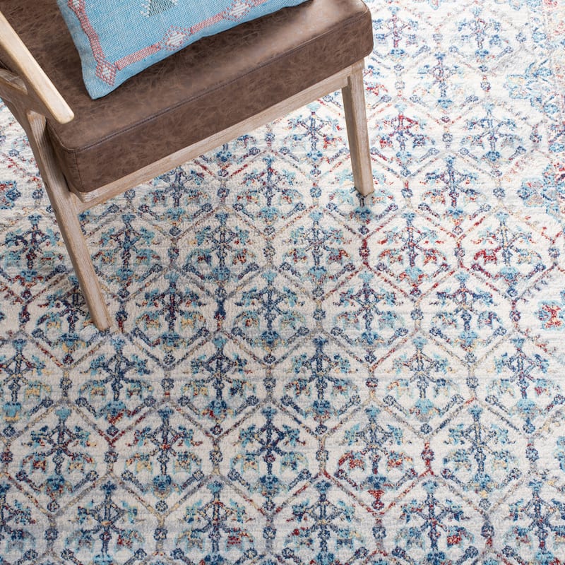 SAFAVIEH Brentwood Dile Oriental Damask Trellis Rug - Ivory/Blue - 5' 3" x 7' 6"