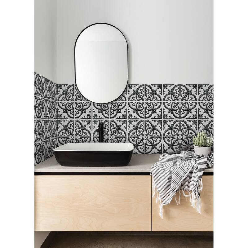 InHome Black & White Mason Peel & Stick Embossed Tile Backsplash