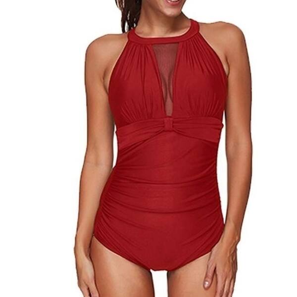 Swimsuits for Women One Piece Tummy Control,Ruffled Flounce Swimsuit High Neck Plunge Leaf Ruched Monokini Swimwear