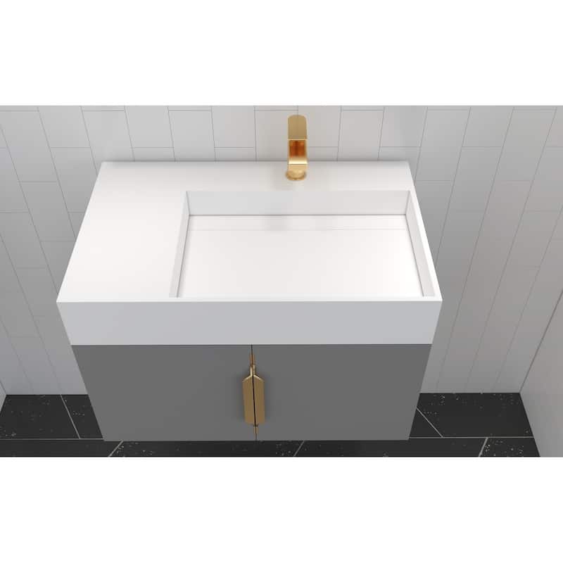 Amazon 30" Wall Mounted Bathroom Right Basin Vanity Set w/ White Top