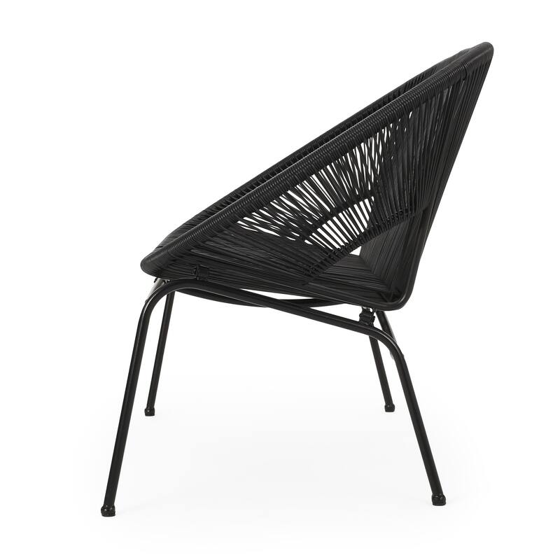 Remma Loveseat, Outdoor Rattan, Basket Woven, Black Iron Frame, 52 Inch