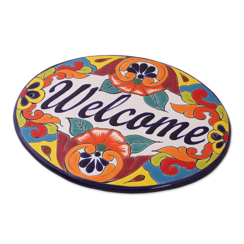 Novica Handmade Talavera Welcome Ceramic Wall Sign