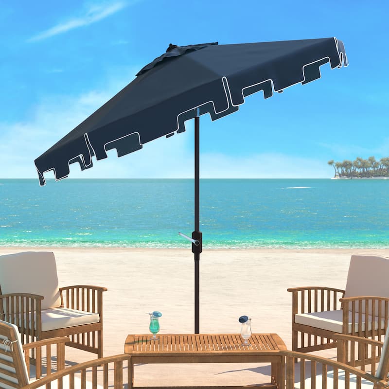 SAFAVIEH Sinica Aluminum Tilt And Crank 9-Foot Crank Market Patio Umbrella with Flap - Blue