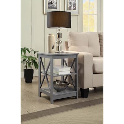 End Table with Three Shelves and X Frame Sides, Contemporary Accent Side Table with Spacious Open Storage for Home Organization