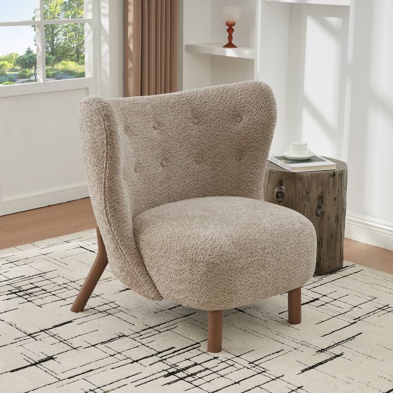 Scott Living - Aurora Modern Upholstered Accent Chair with High-Resilience Seat Cushion, Sculptural Backrest & Solid Wood Legs - Walnut+Light brown