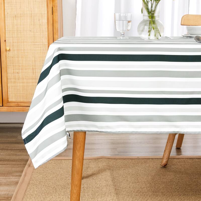 Deconovo Waterproof Polyester Tablecloth with Three Striped Patterns - 60x84 Inch - Black and Grey