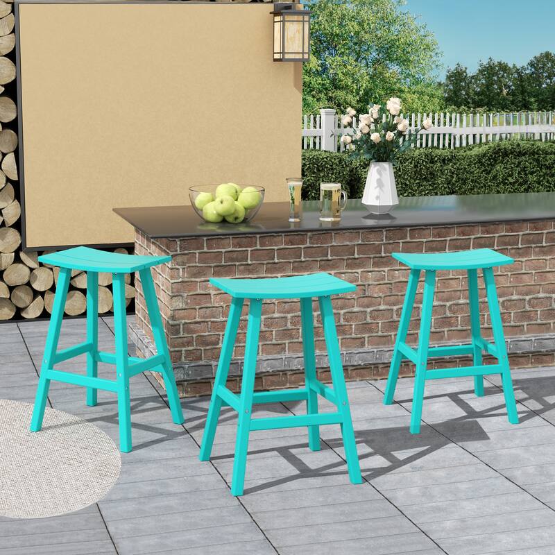 Laguna Hdpe All Weather Outdoor Patio 29" Saddle Seat Bar Stool (Set Of 3)
