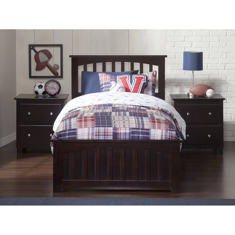 Antique Platform Bed Twin Trundle - Hardwood Bed Frame with Footboard - Elegant Bedroom Furniture